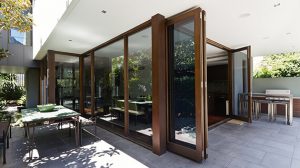 Brown aluminium bifold doors