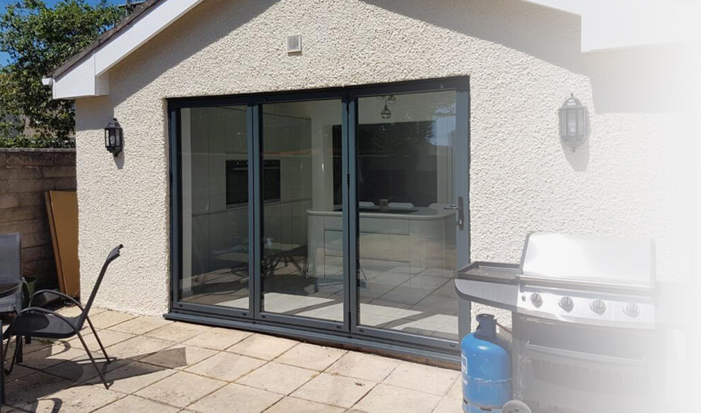Grey aluminium bifold door installation